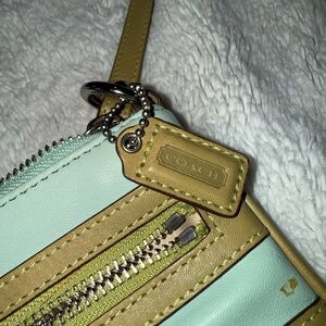 Vintage Coach Mint Green and Tan Leather Wristlet